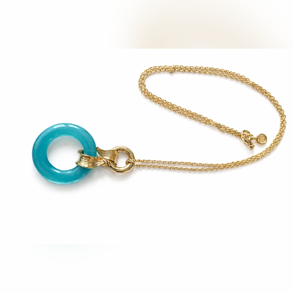 Vintage Givenchy Teal Lucite Pendant Necklace Gold Statement Designer